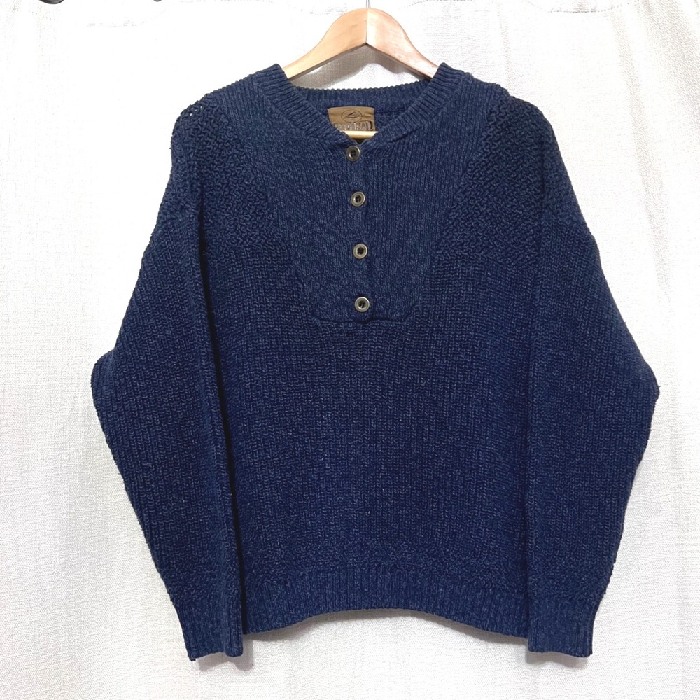 Red Head Men's Blue Knit Cotton Henley Fisherman Sweater Sz L Vintage Y2K Casual - Picture 5 of 12